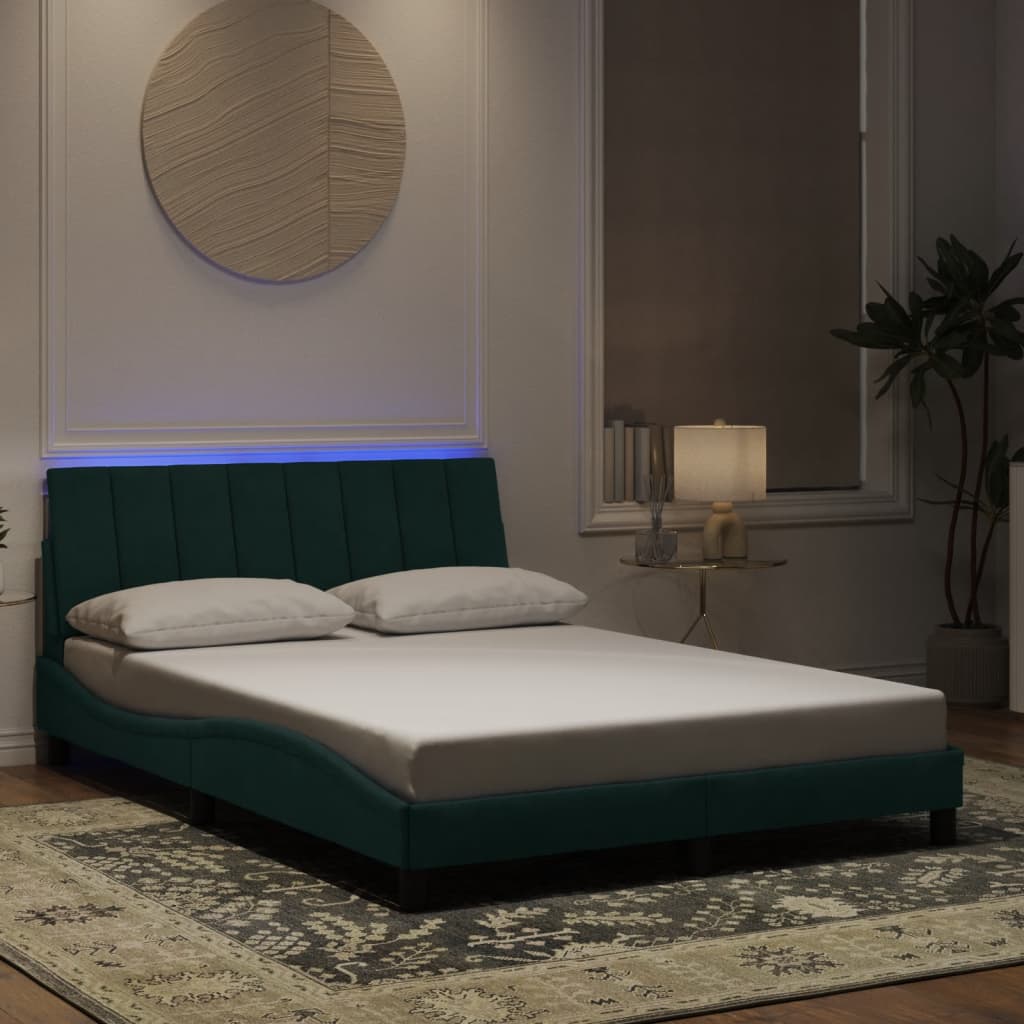 vidaXL Cadre de lit avec lumières LED vert foncé 140x190 cm velours