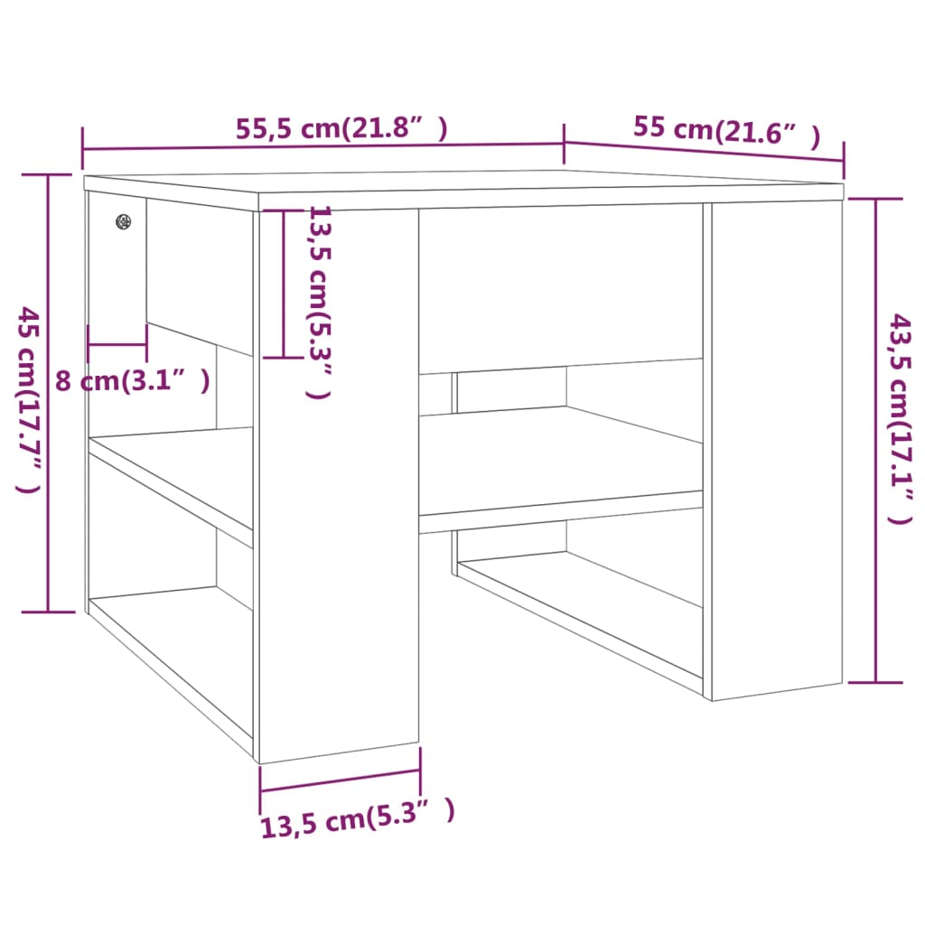 vidaXL Table basse Sonoma gris 55,5x55x45 cm Bois d'ingénierie