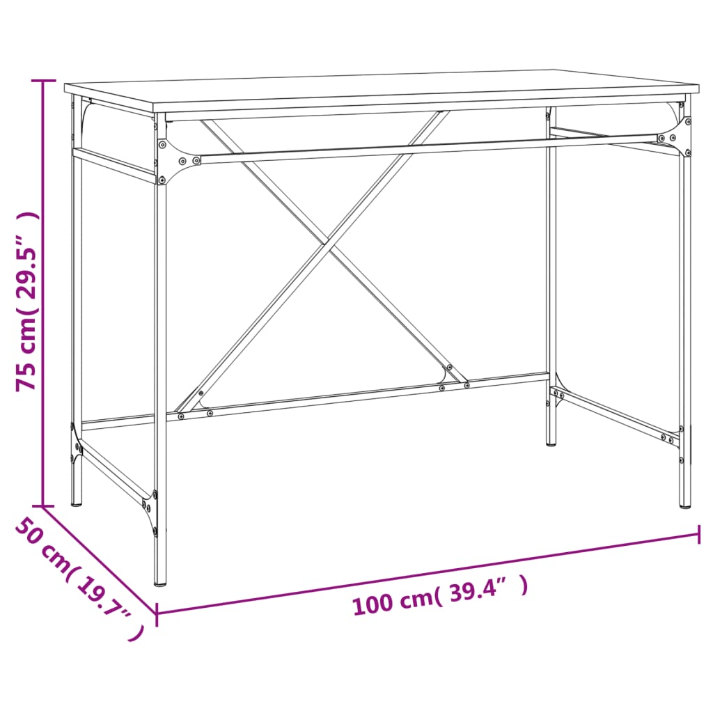 vidaXL Bureau chêne marron 100x50x75 cm bois d'ingénierie et fer