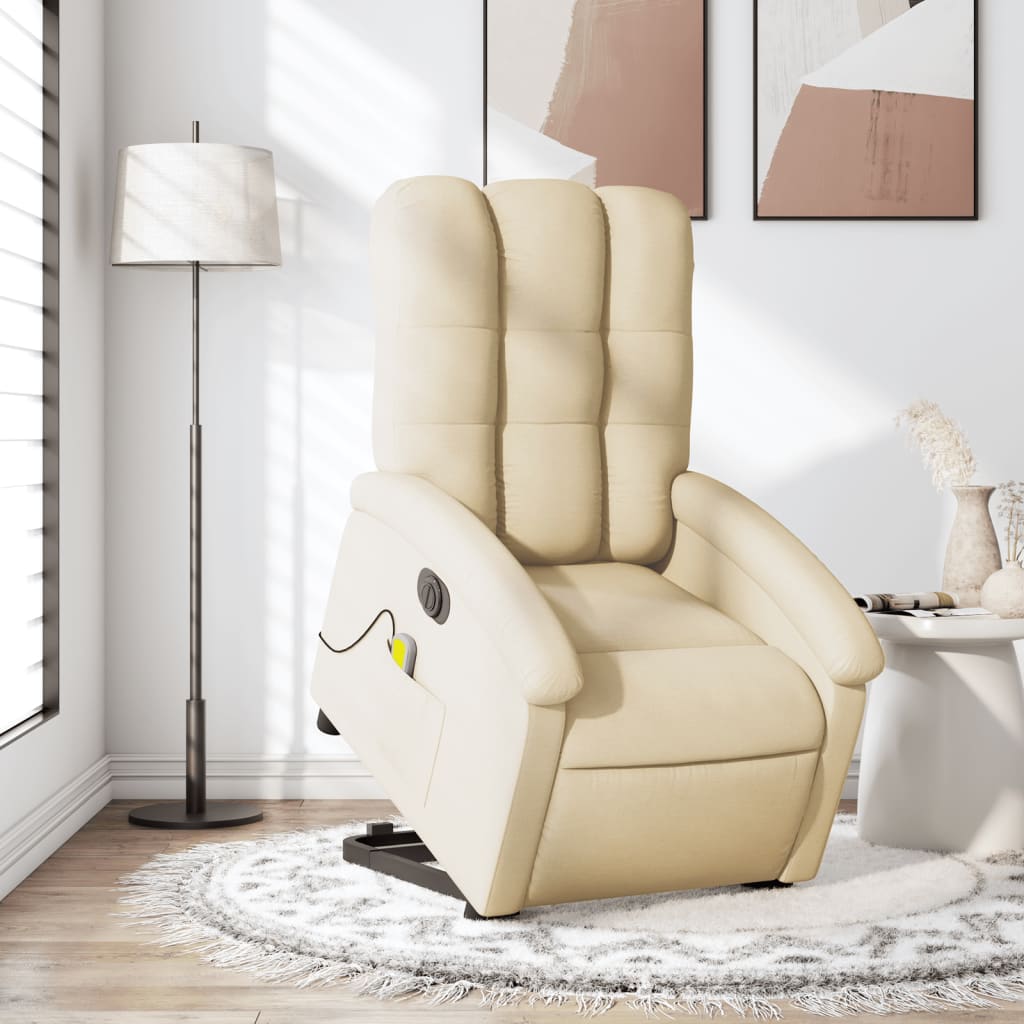 vidaXL Fauteuil inclinable de massage électrique Crème Tissu