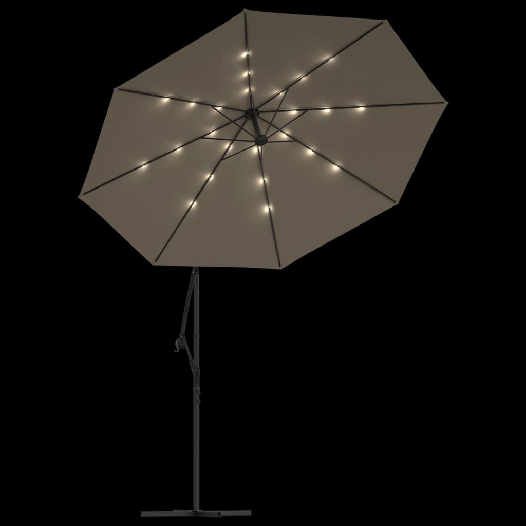 vidaXL Parasol en porte-à-faux LED et mât en acier 300 cm Taupe
