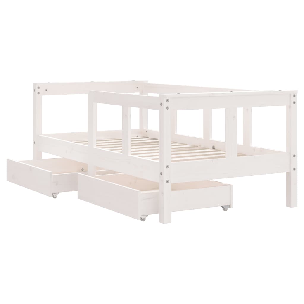 vidaXL Cadre de lit enfant tiroirs blanc 70x140 cm bois de pin massif