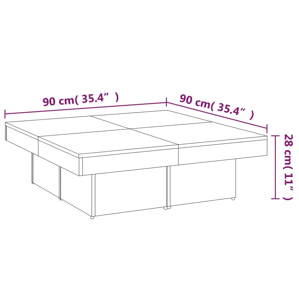 vidaXL Table basse Chêne marron 90x90x28 cm Bois d'ingénierie