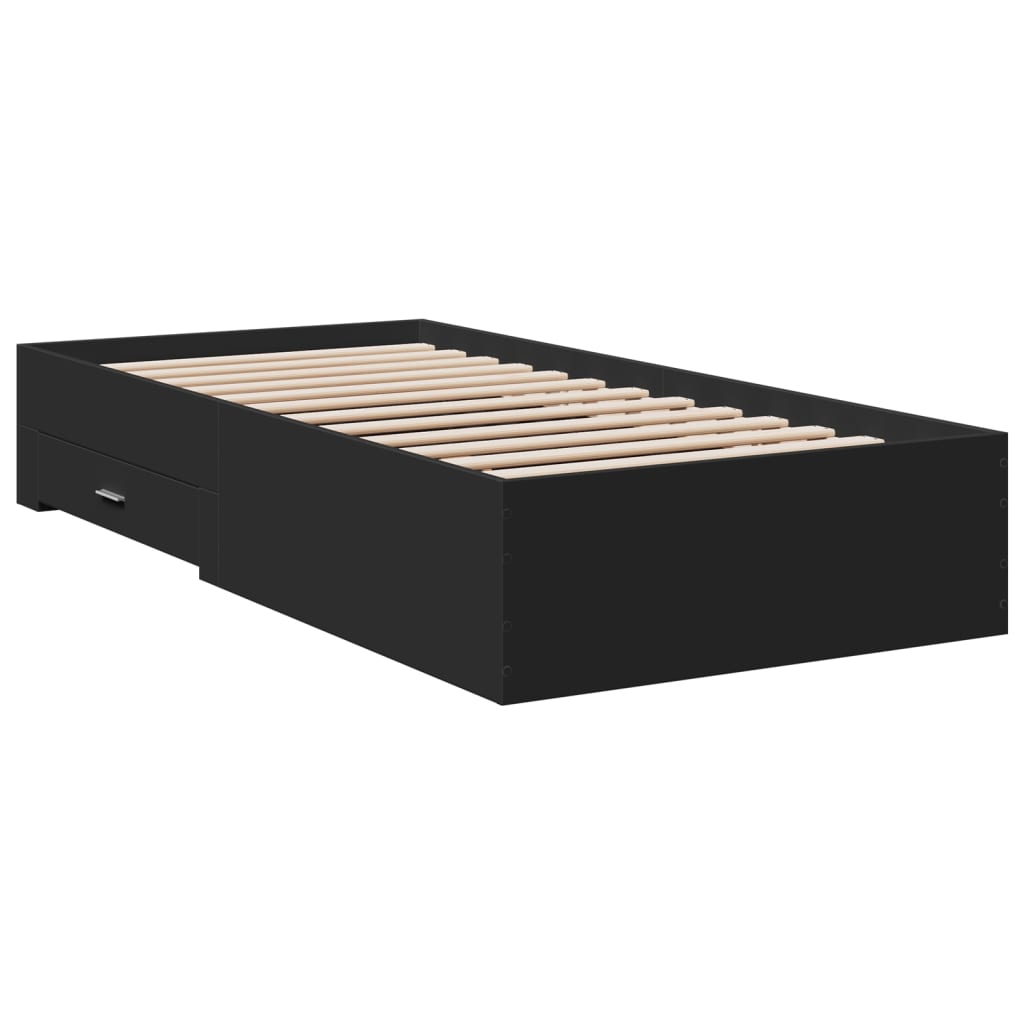 vidaXL Cadre de lit avec tiroirs noir 200x200 cm bois d'ingénierie