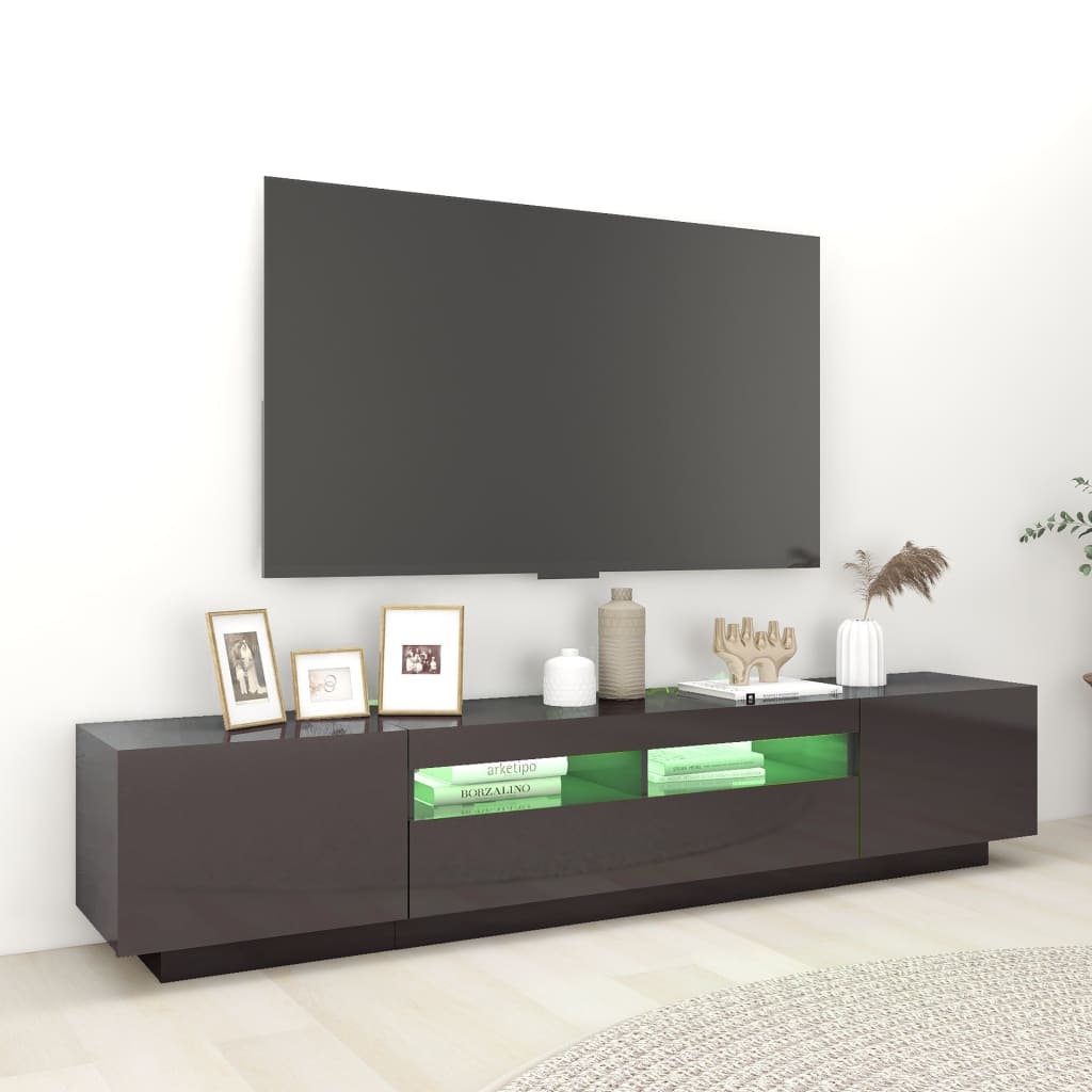 vidaXL Meuble TV avec lumières LED gris brillant 200x35x40 cm
