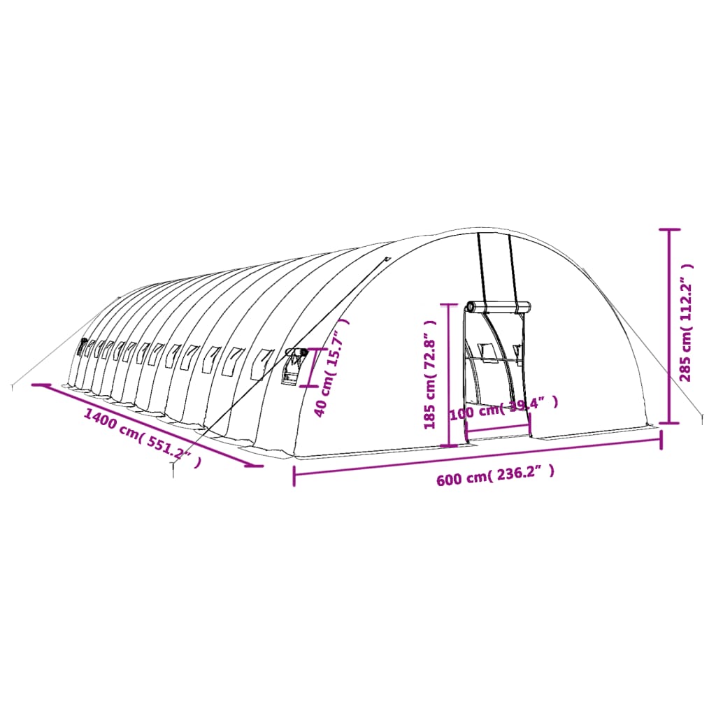 vidaXL Serre avec cadre en acier vert 84 m² 14x6x2,85 m