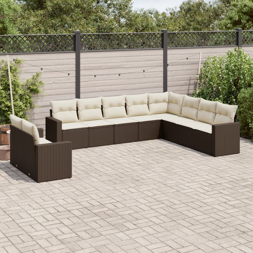 vidaXL Salon de jardin 10 pcs avec coussins marron résine tressée