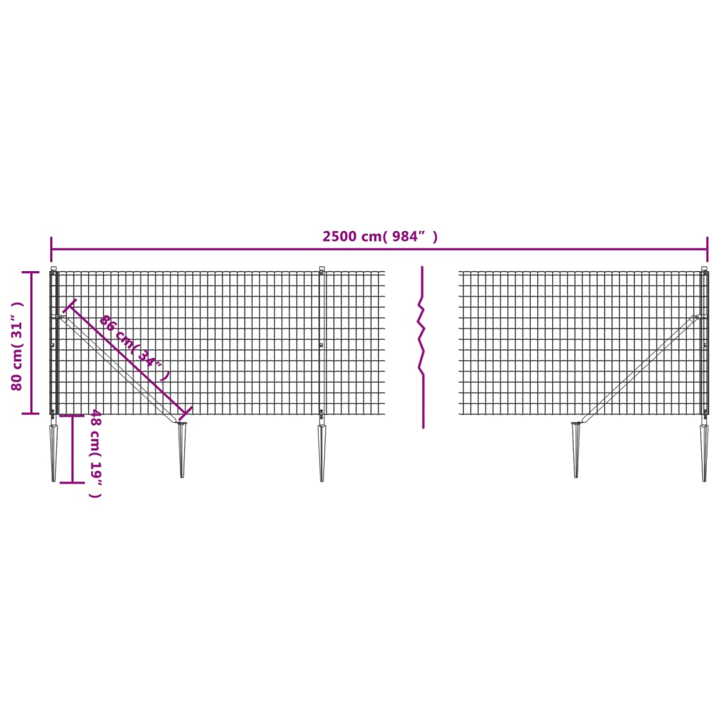 vidaXL Clôture en treillis métallique et piquet d'ancrage vert 0,8x25m