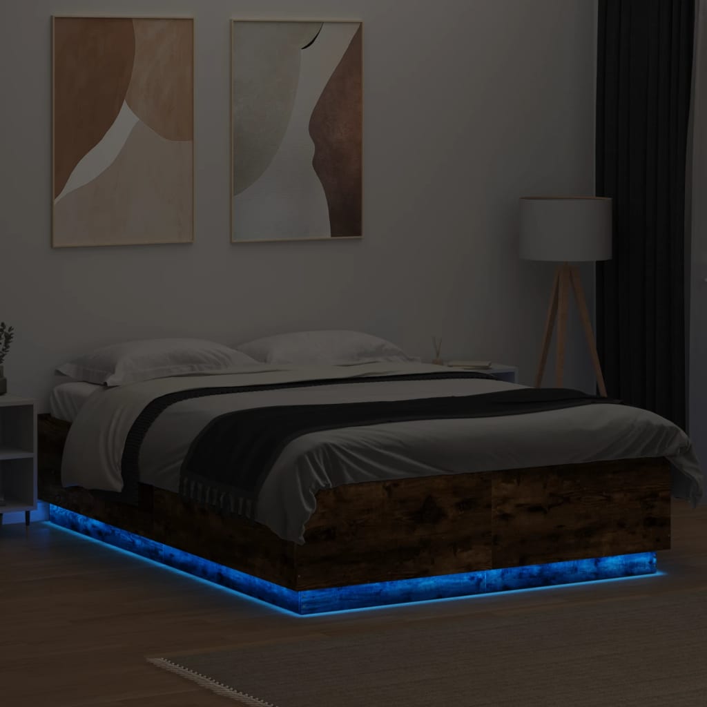 vidaXL Cadre de lit avec lumières LED chêne fumé 120x200 cm