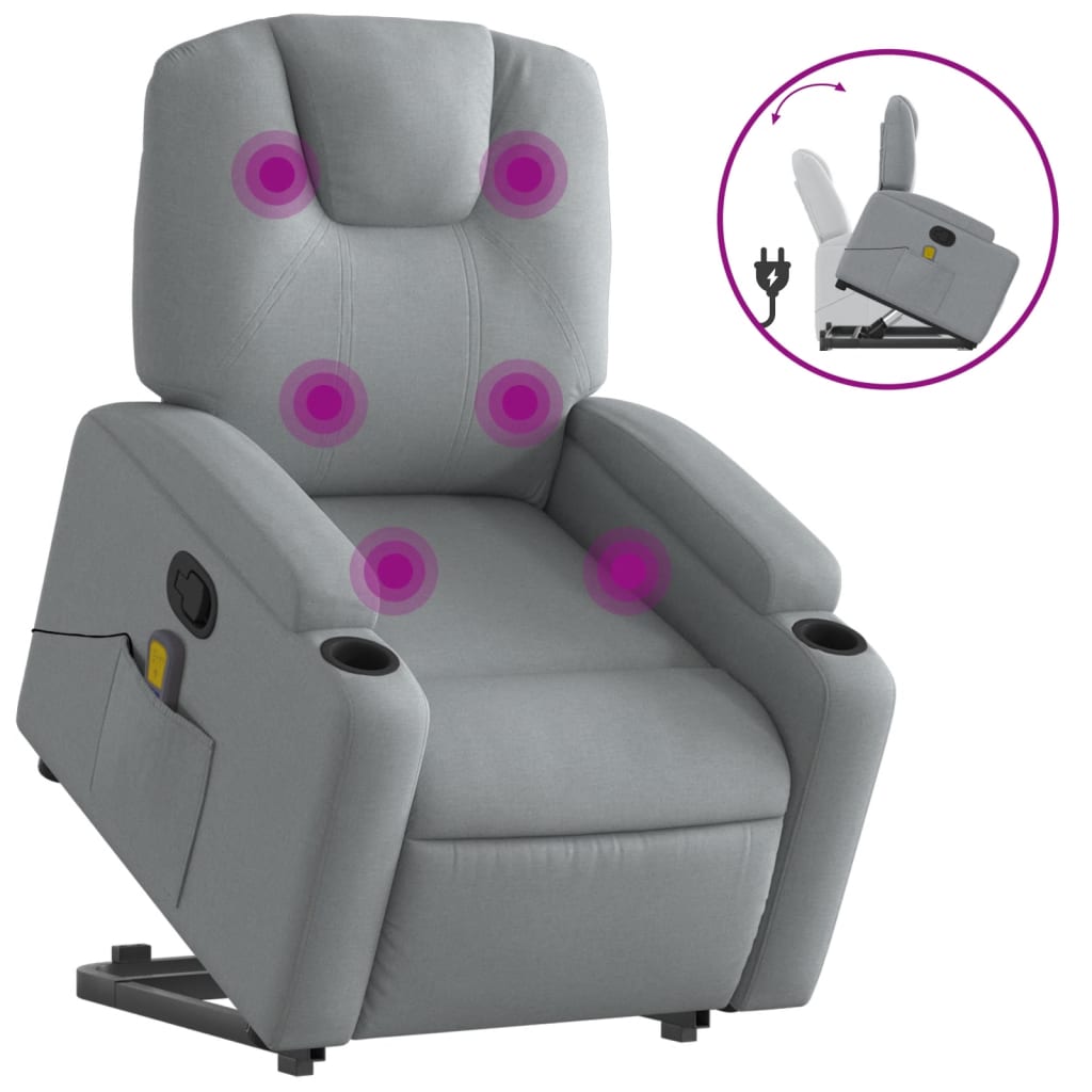 vidaXL Fauteuil de massage inclinable Gris clair Tissu