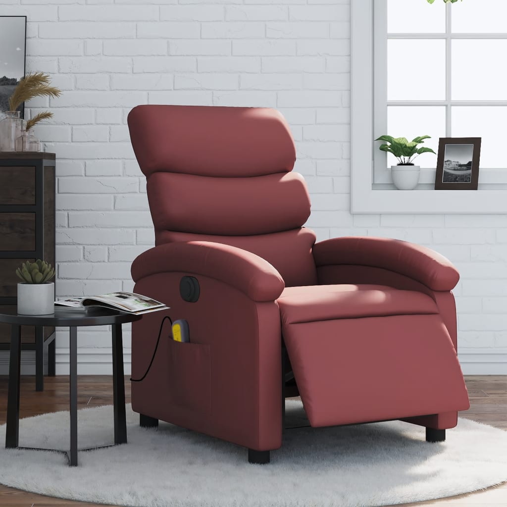 vidaXL Fauteuil de massage inclinable électrique rouge bordeaux