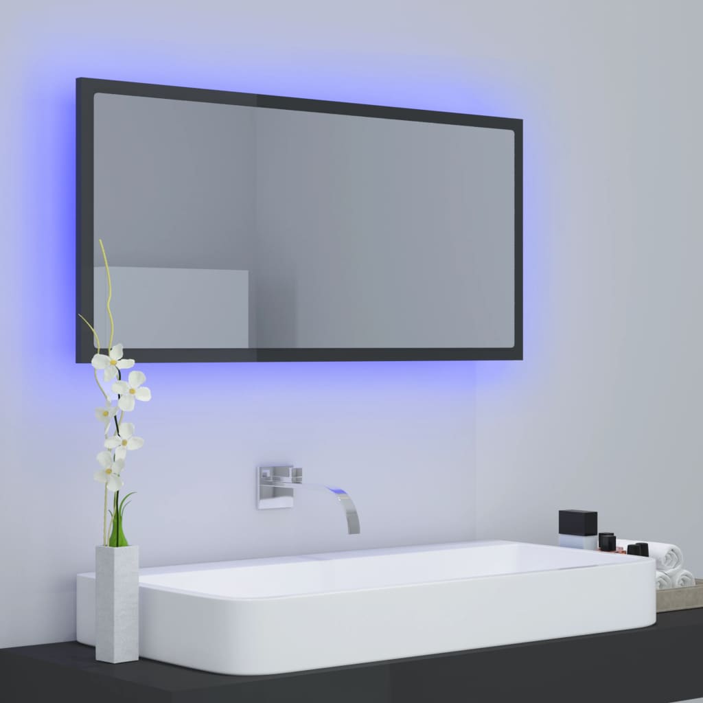 vidaXL Miroir LED de salle de bain Gris brillant 90x8,5x37cm Acrylique