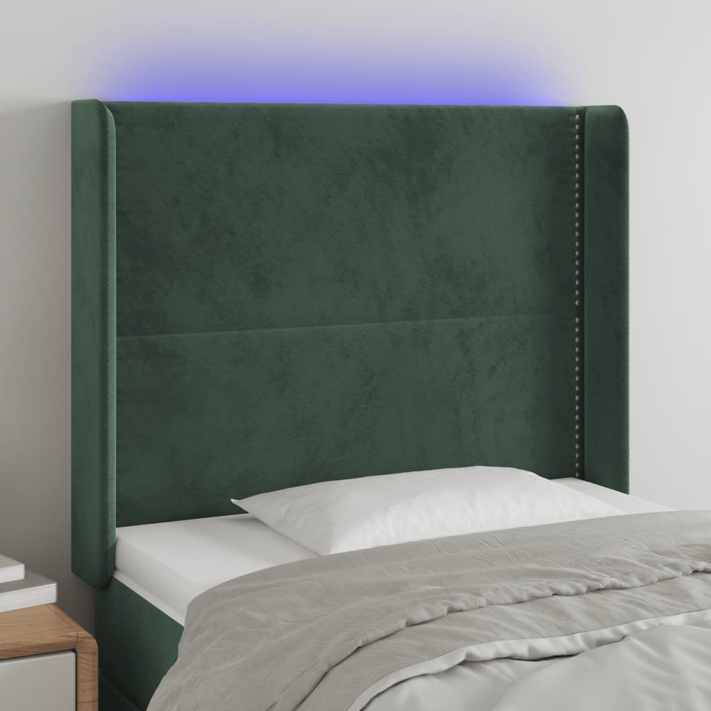 vidaXL Tête de lit à LED Vert foncé 103x16x118/128 cm Velours