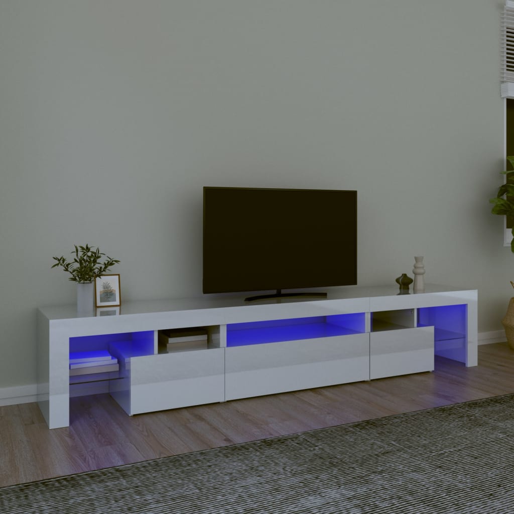 vidaXL Meuble TV avec lumières LED Blanc brillant 215x36,5x40 cm