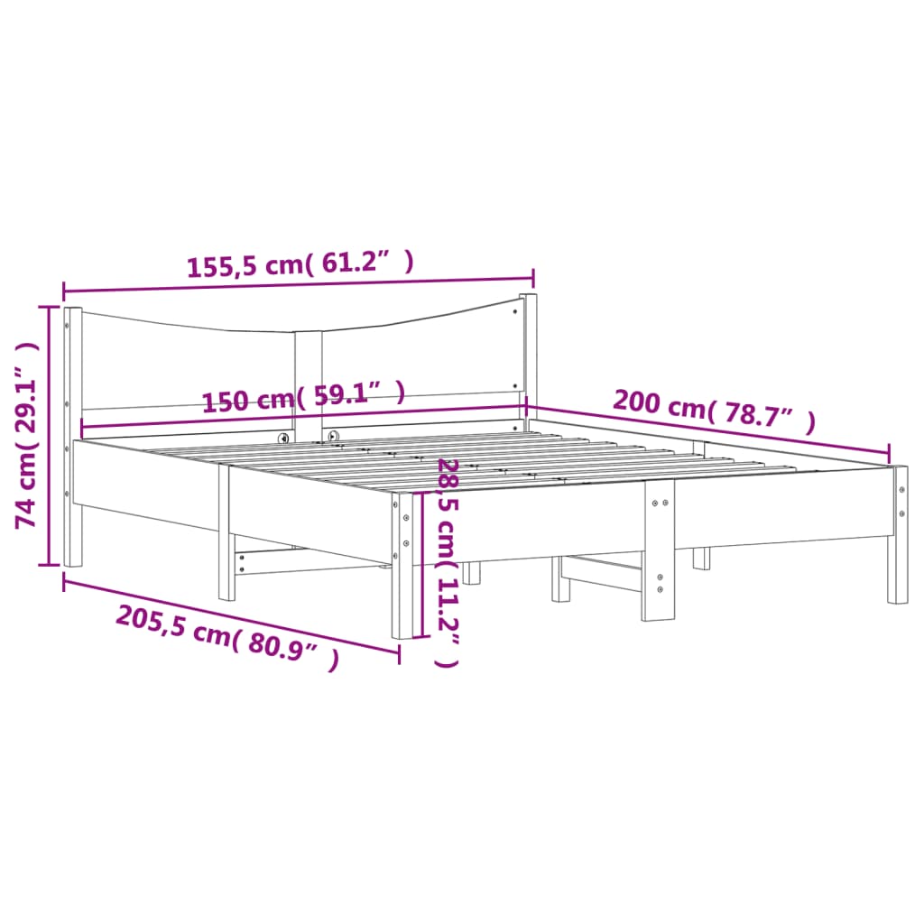 vidaXL Cadre de lit et tête de lit cire marron 150x200 cm bois de pin