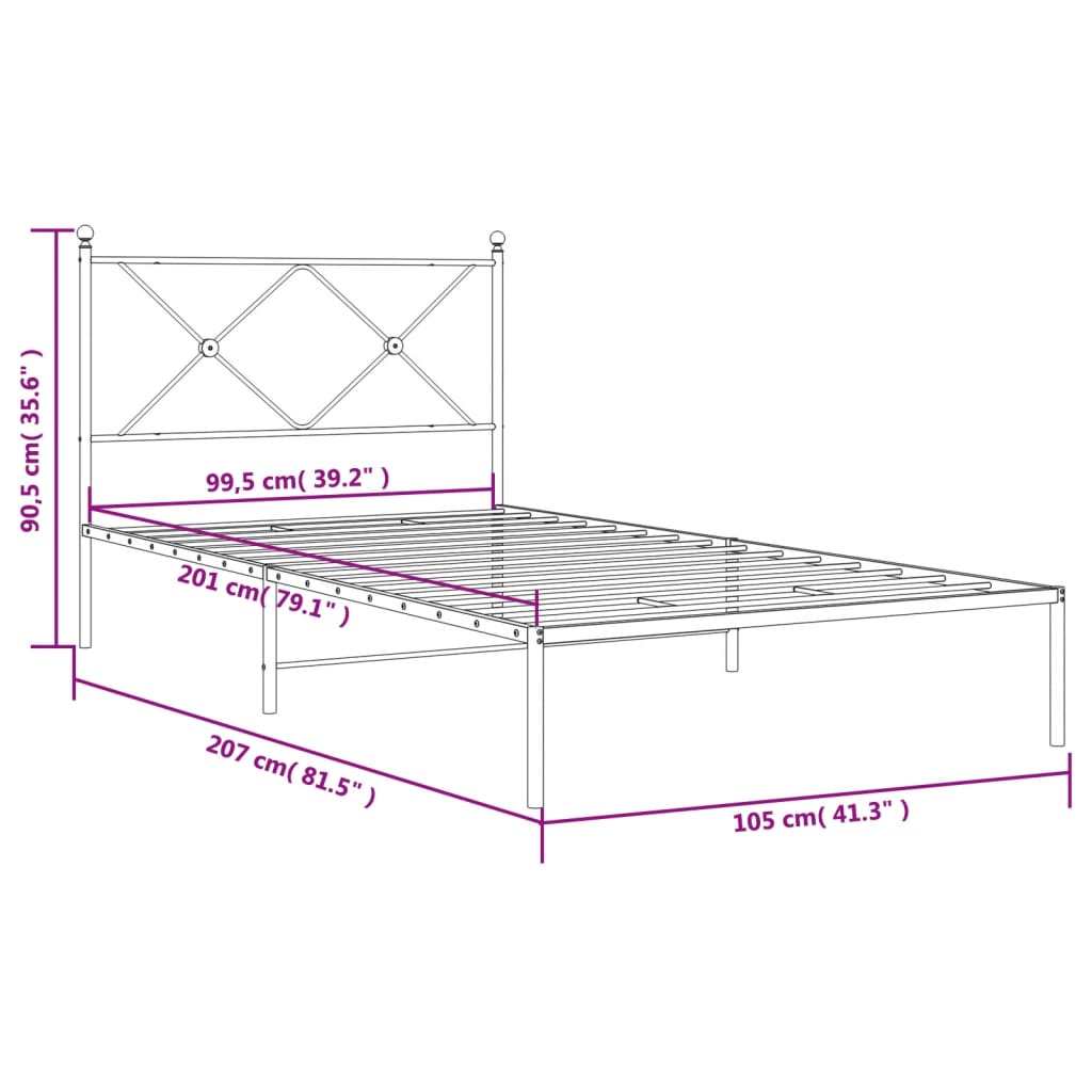 vidaXL Cadre de lit métal sans matelas et tête de lit blanc 100x200 cm