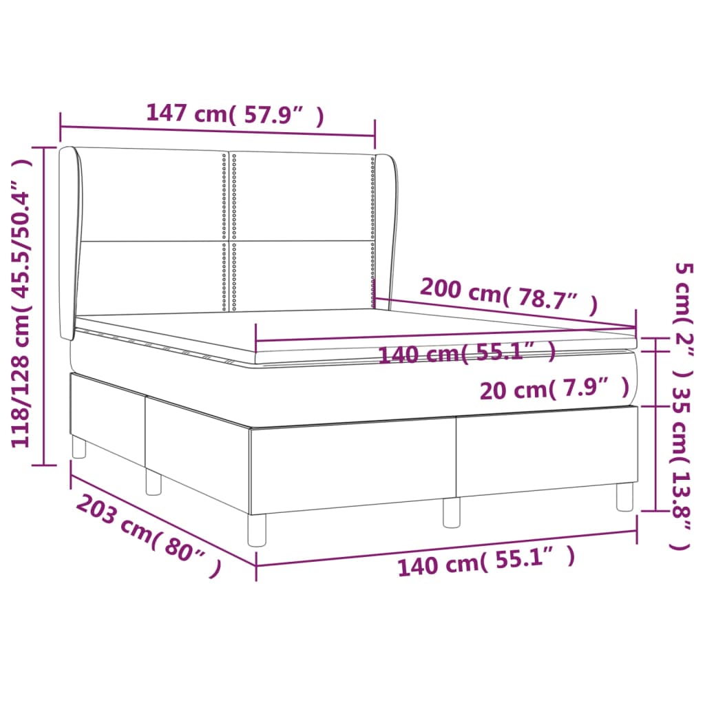 vidaXL Sommier à lattes de lit et matelas Gris clair 140x200cm Velours