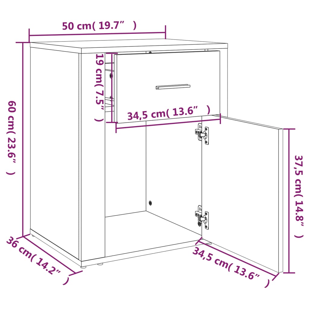 vidaXL Table de chevet Chêne sonoma 50x36x60 cm Bois d'ingénierie