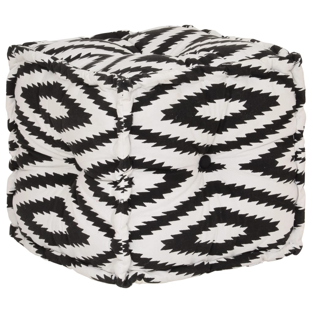 vidaXL Pouf Cube en coton Motif fait à la main 40x40 cm Noir et blanc