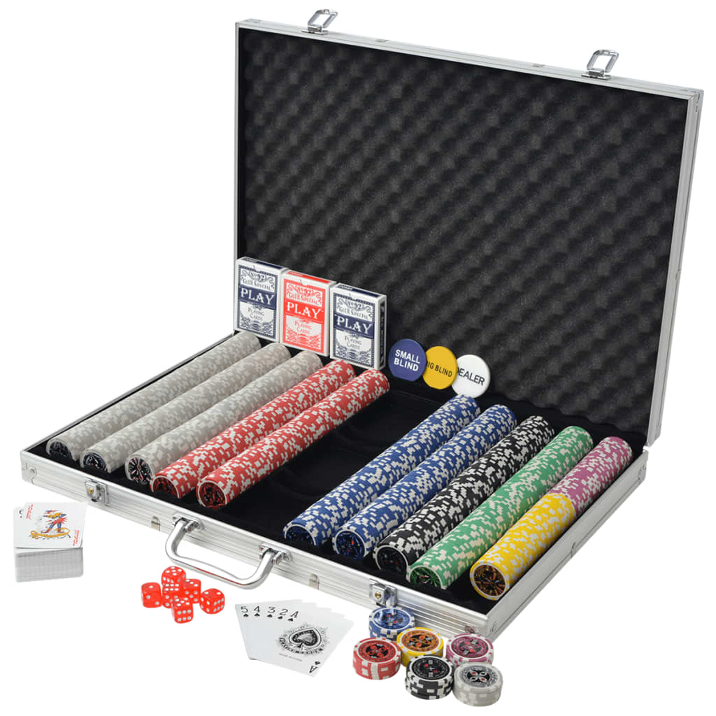 vidaXL Jeu de poker avec 1000 jetons Laser Aluminium