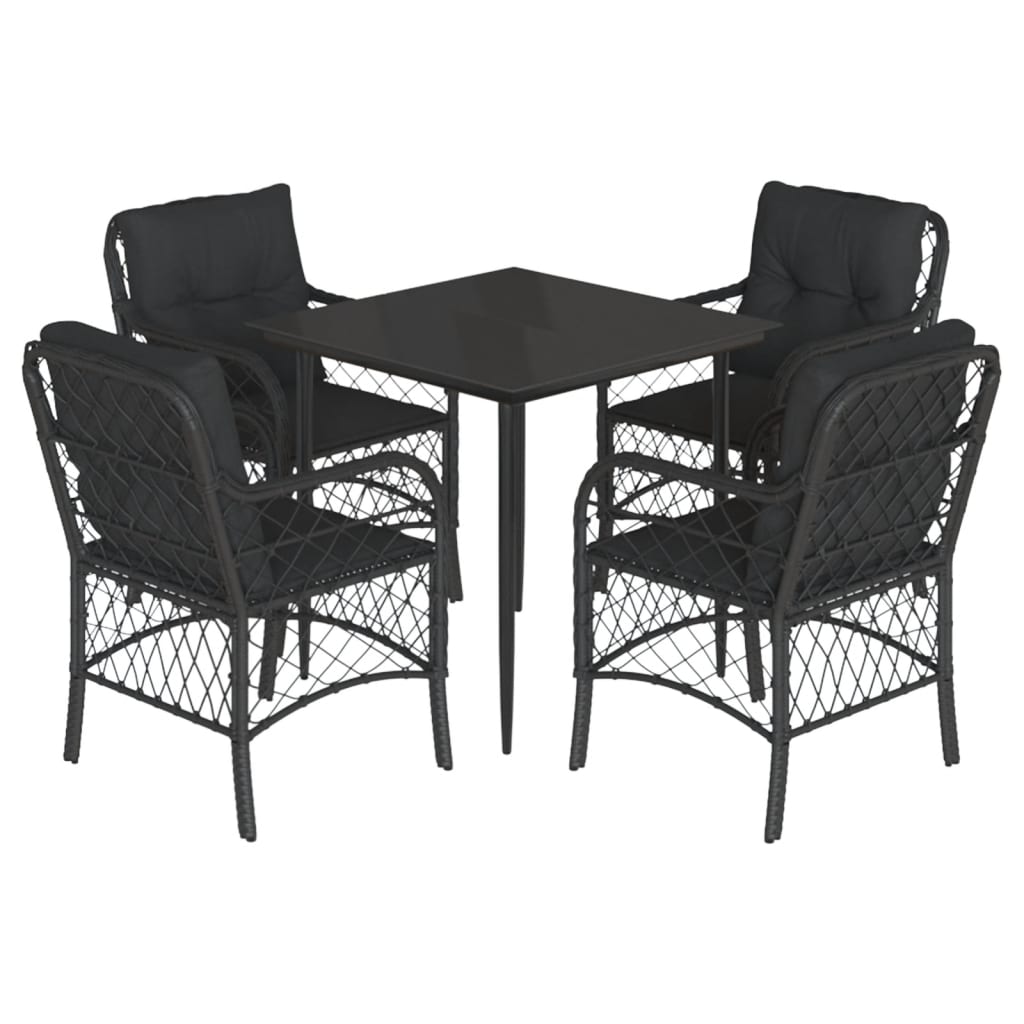 vidaXL Ensemble à manger de jardin coussins 5pcs Noir Résine tressée