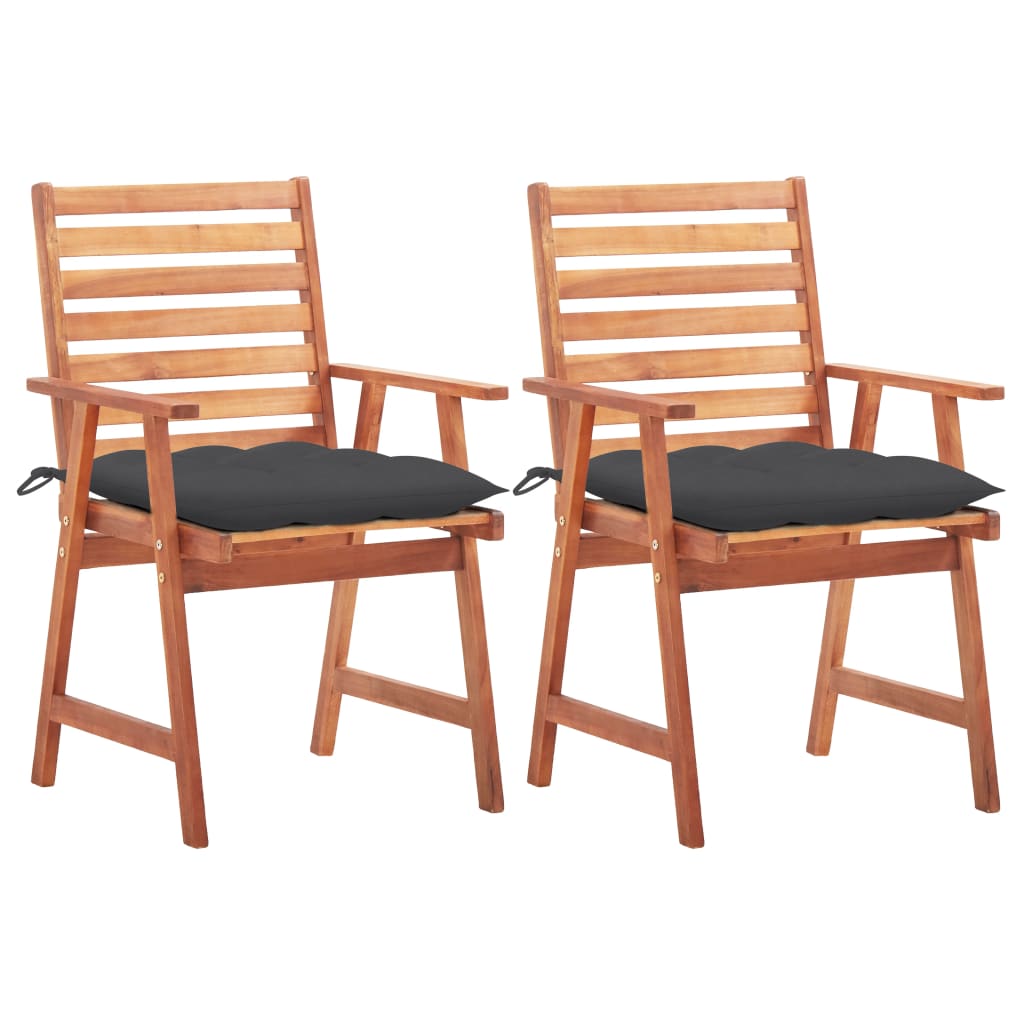 vidaXL Chaises à manger d'extérieur lot de 2 et coussins Acacia massif