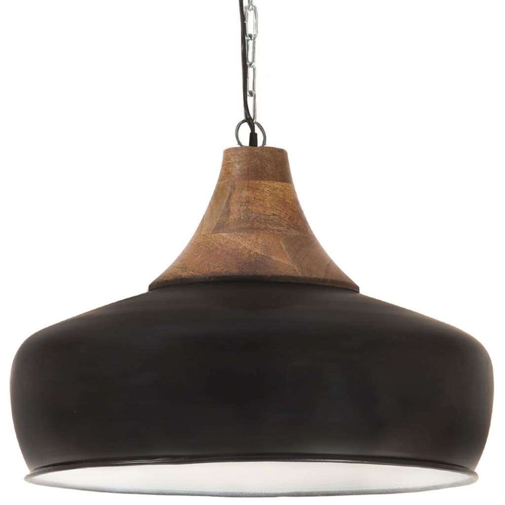 vidaXL Lampe suspendue industrielle Noir Fer et bois solide 35 cm E27