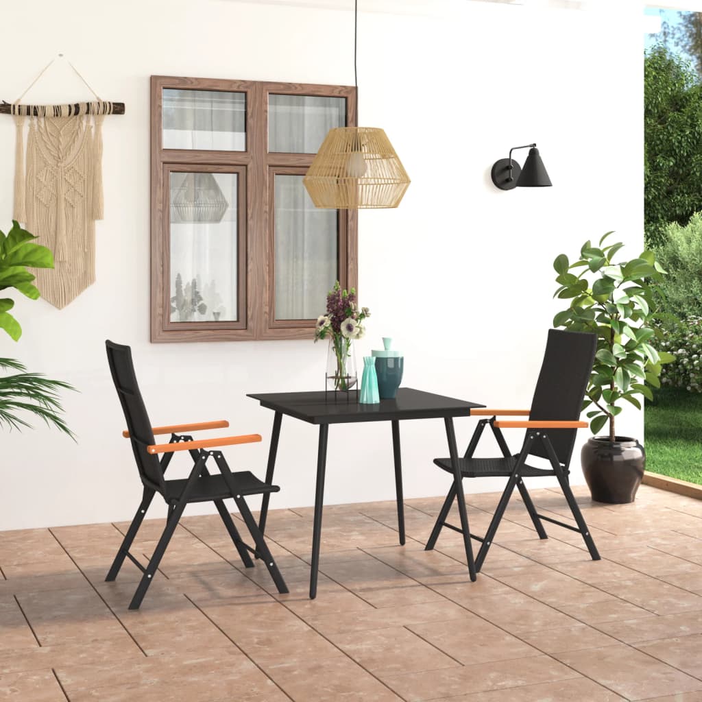 vidaXL Ensemble à manger de jardin 3 pcs noir et marron