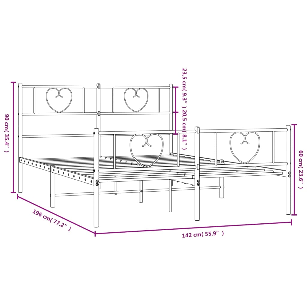 vidaXL Cadre de lit métal sans matelas avec pied de lit noir 135x190cm