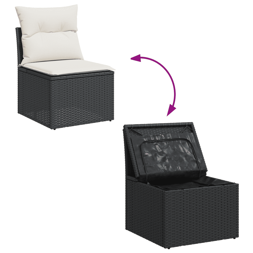 vidaXL Salon de jardin 9 pcs avec coussins noir résine tressée