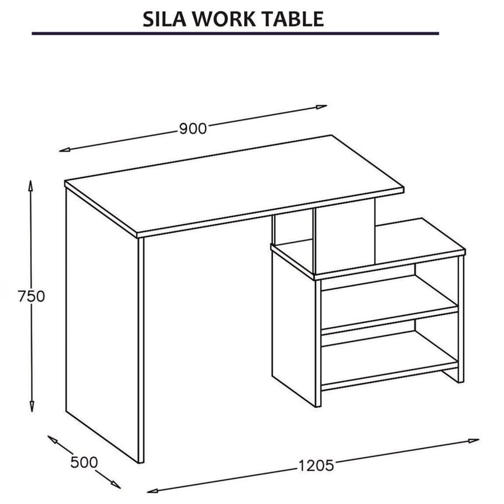 Homemania Bureau d'ordinateur Sila 120,5x50x75 cm Blanc et chêne