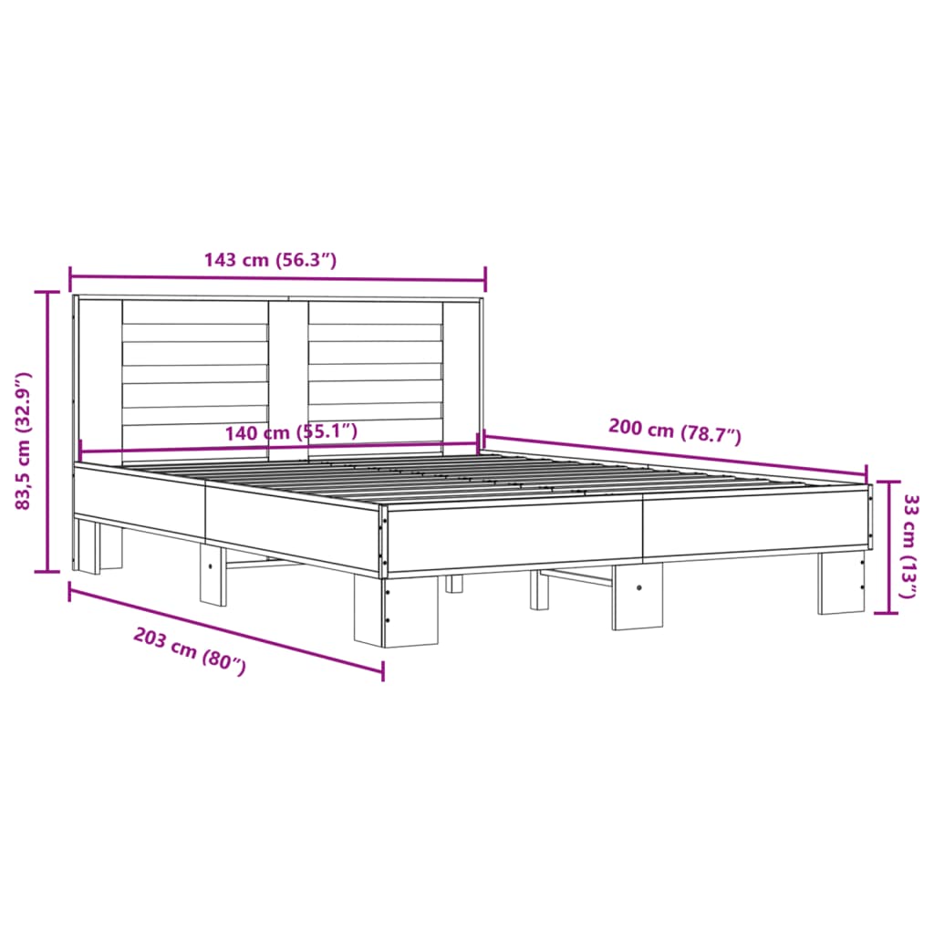 vidaXL Cadre de lit sans matelas chêne fumé 140x200 cm