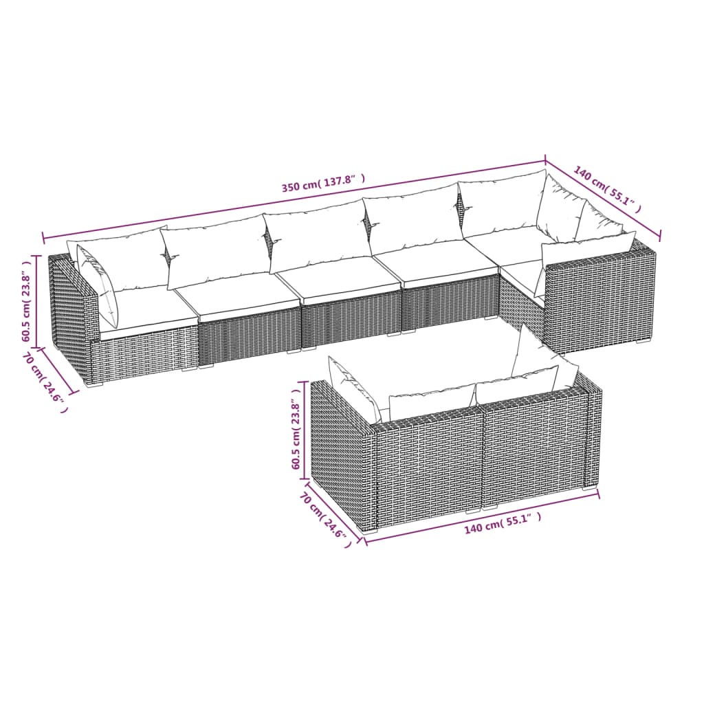 vidaXL Salon de jardin avec coussins 8 pcs marron résine tressée