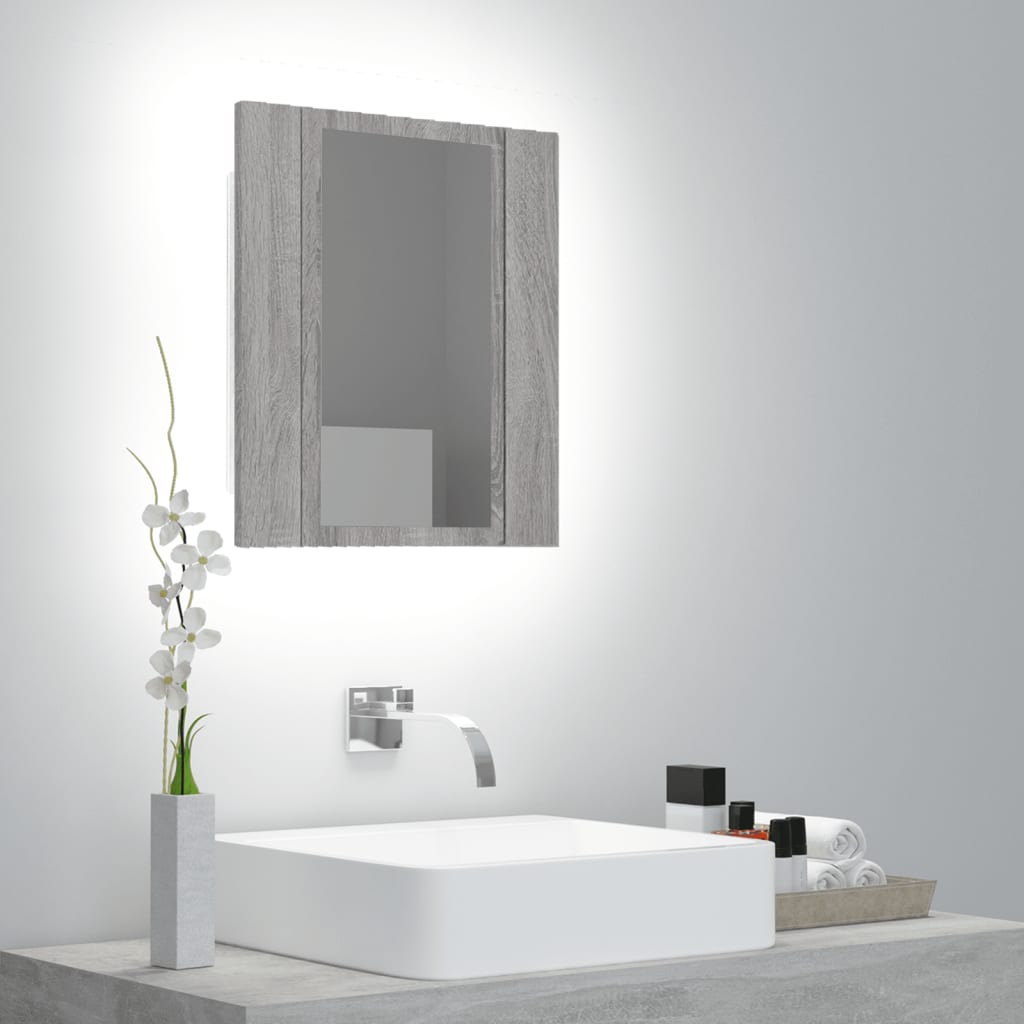 vidaXL Armoire à miroir LED de salle de bain sonoma gris 40x12x45 cm