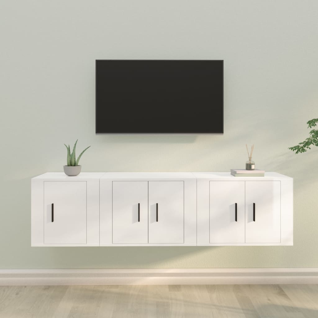 vidaXL Ensemble de meubles TV 3 pcs Blanc brillant Bois d'ingénierie