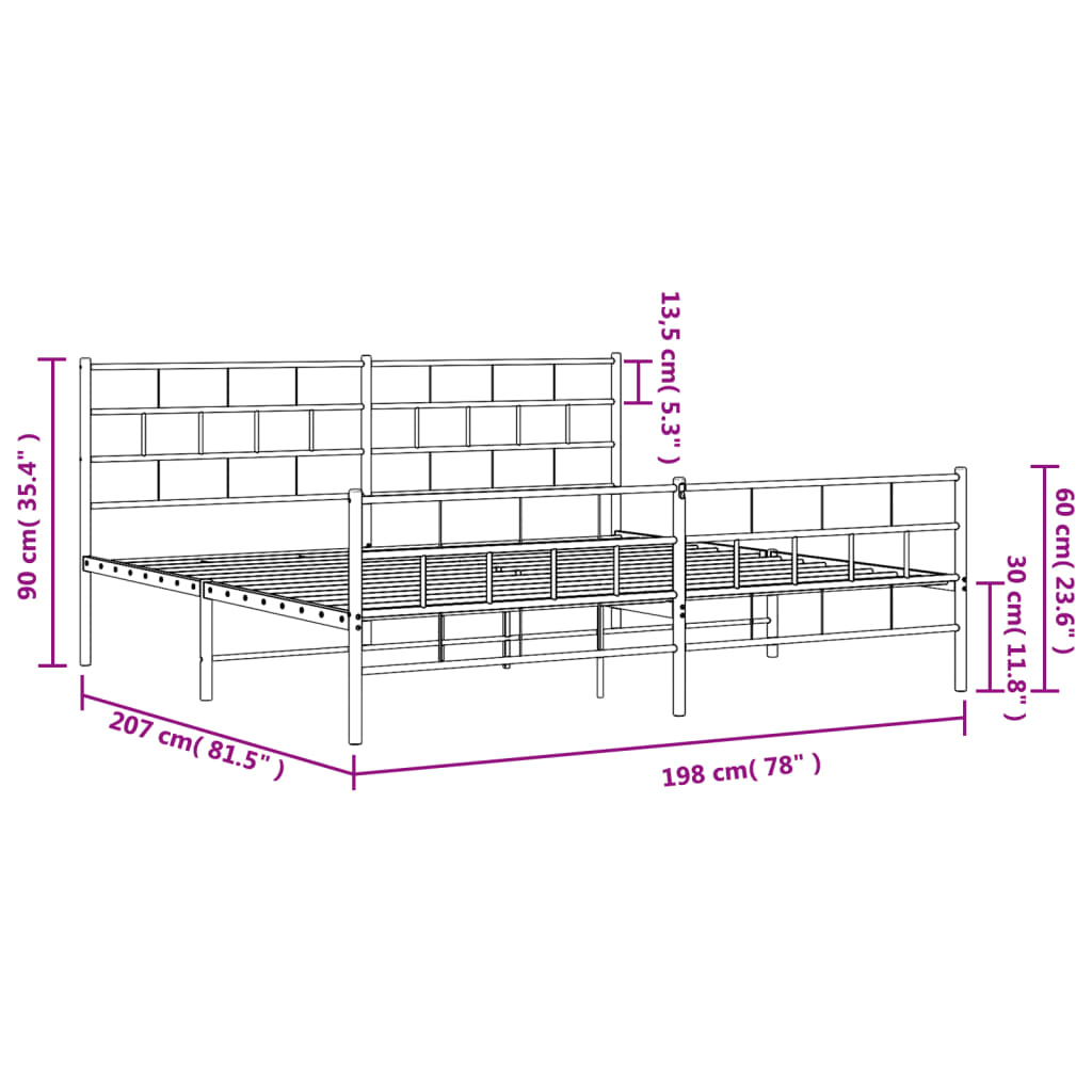 vidaXL Cadre de lit métal sans matelas et pied de lit blanc 193x203 cm