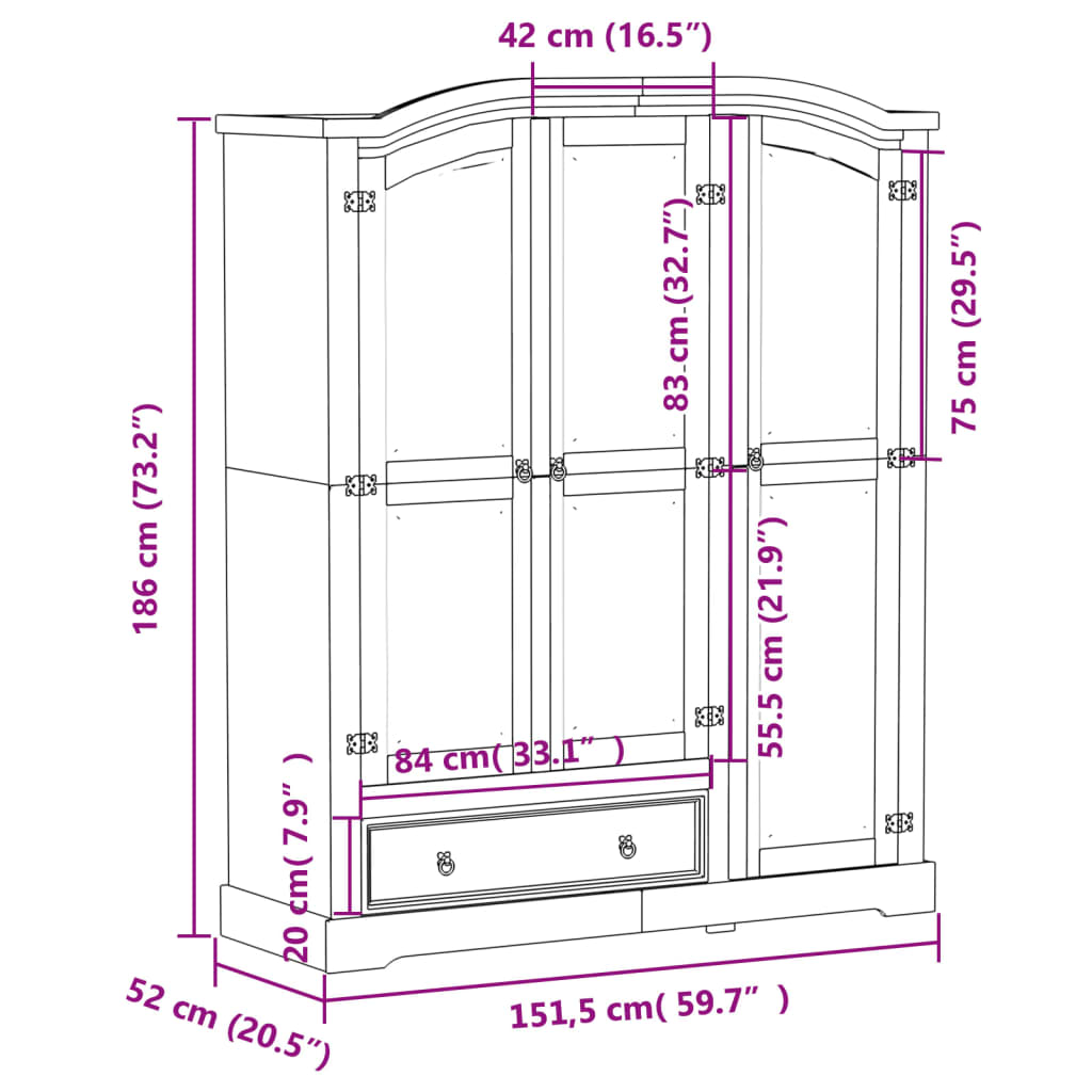 vidaXL Garde-robe Corona 151,5x52x186 cm bois de pin massif