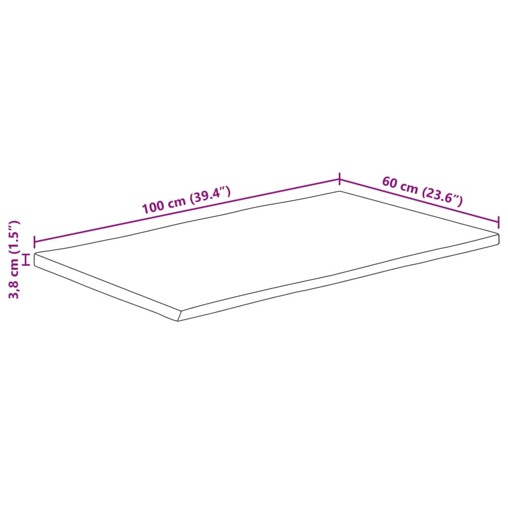 vidaXL Dessus de table 100x60x3,8 cm bord vivant bois massif manguier