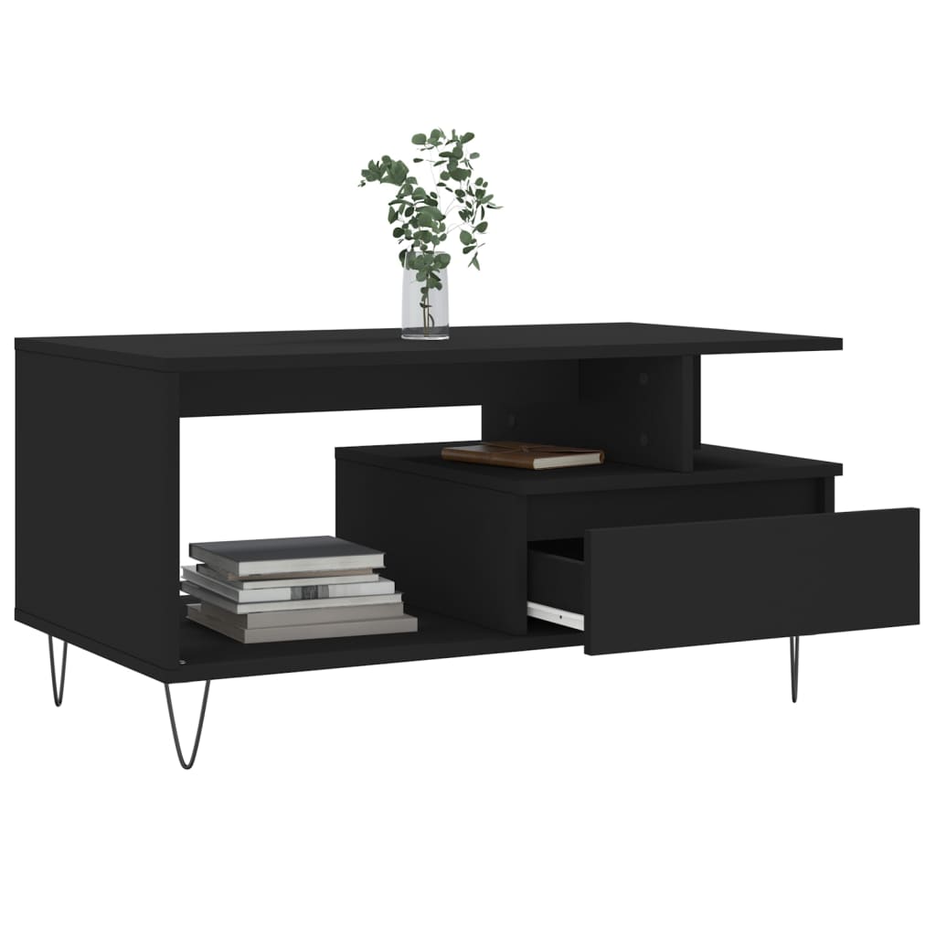 vidaXL Table basse Noir 90x49x45 cm Bois d'ingénierie