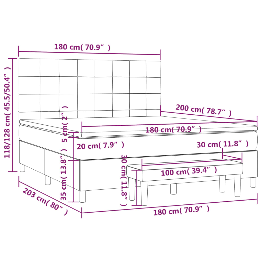 vidaXL Sommier à lattes de lit avec matelas Crème 180x200 cm Tissu