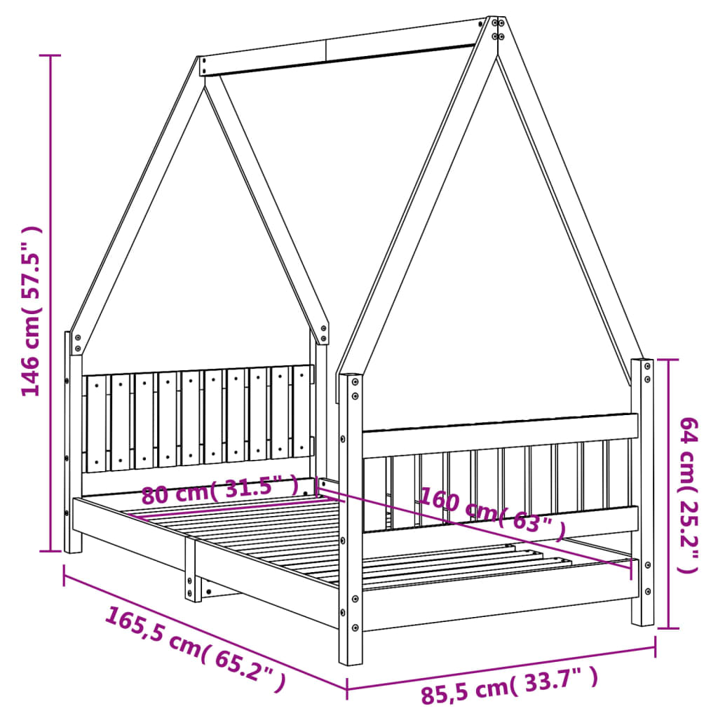 vidaXL Cadre de lit pour enfant blanc 80x160 cm bois de pin massif