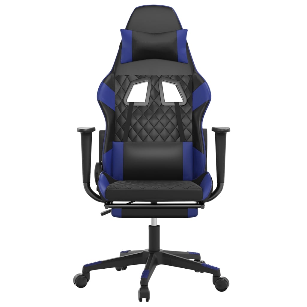 vidaXL Chaise de jeu avec repose-pied Noir et bleu Similicuir