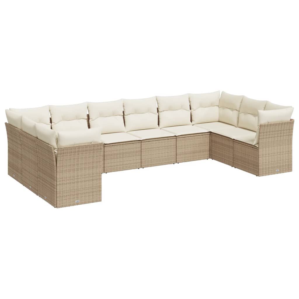 vidaXL Salon de jardin avec coussins 10 pcs beige résine tressée