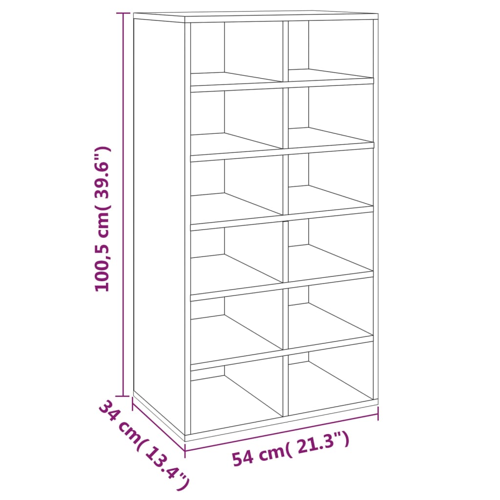 vidaXL Étagère à chaussures Sonoma gris 54x34x100,5 cm Bois ingénierie