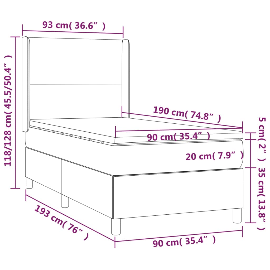 vidaXL Sommier à lattes de lit avec matelas Noir 90x190 cm Tissu