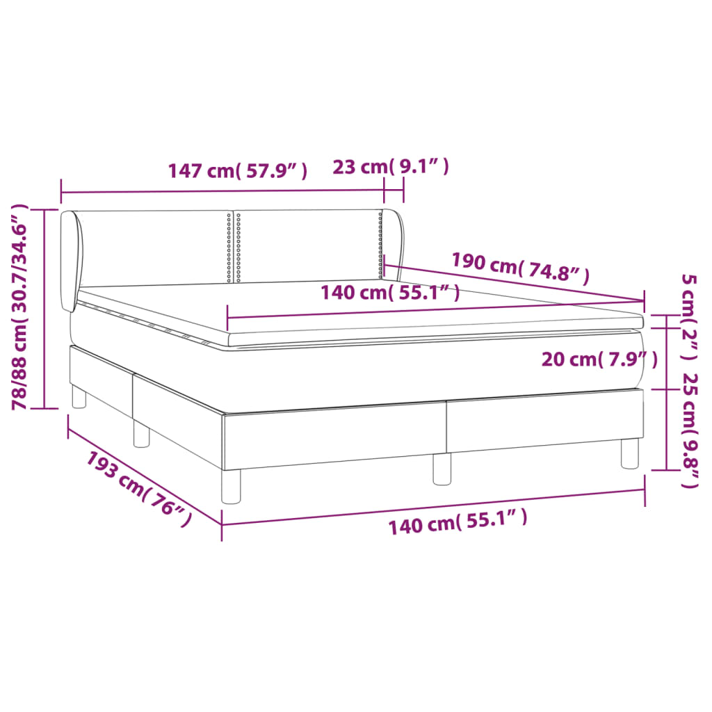 vidaXL Sommier à lattes de lit et matelas Gris foncé 140x190cm Velours