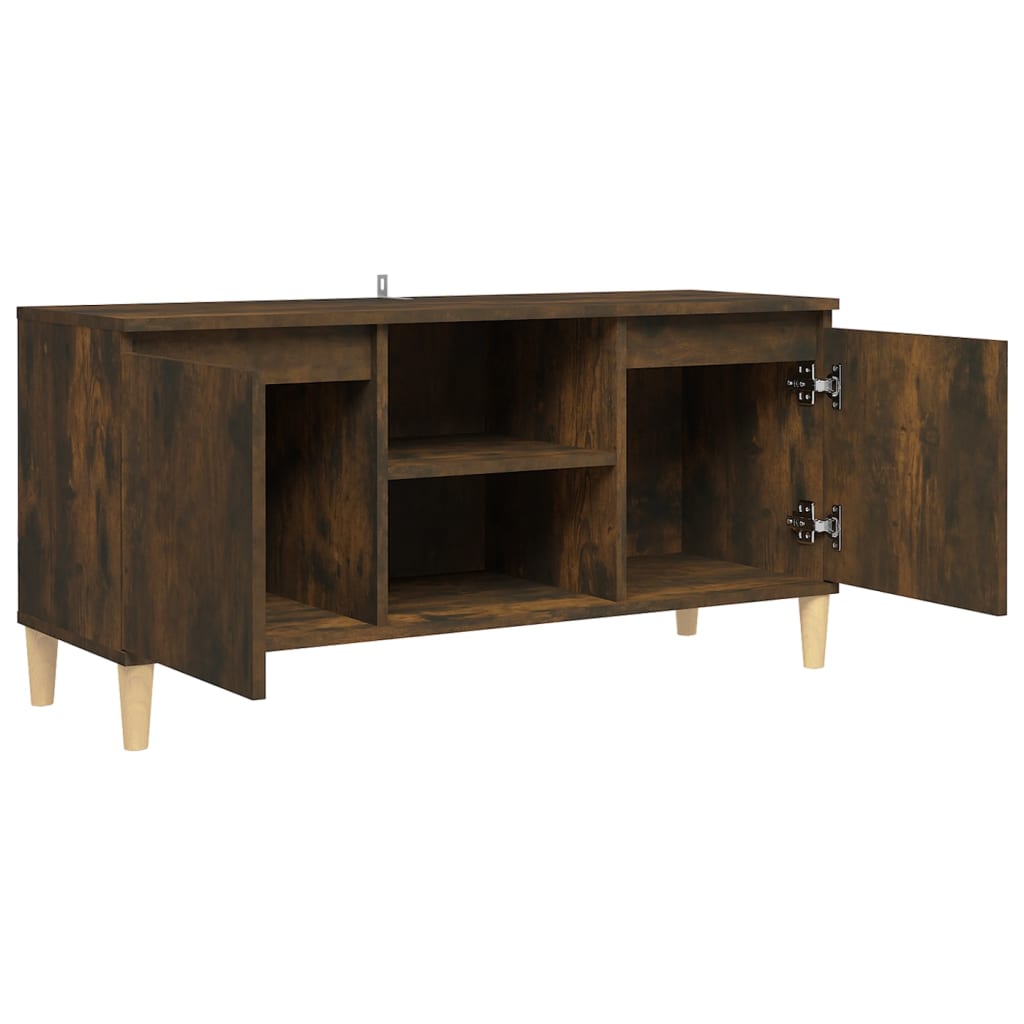 vidaXL Meuble TV avec pieds en bois solide Chêne fumé 103,5x35x50 cm