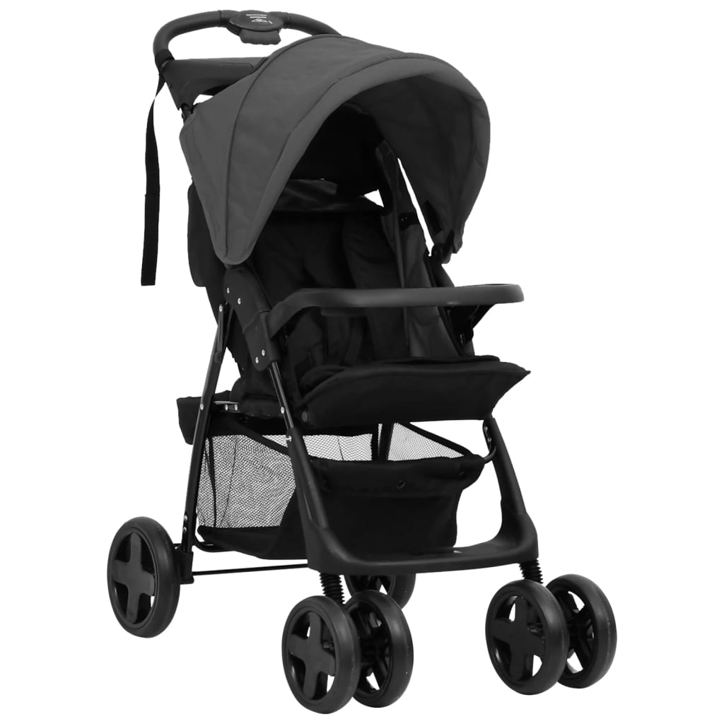 Chariot pour bébé 3 en 1 en acier et lin en gris foncé et noir VidaXL 10390  - Habitium®