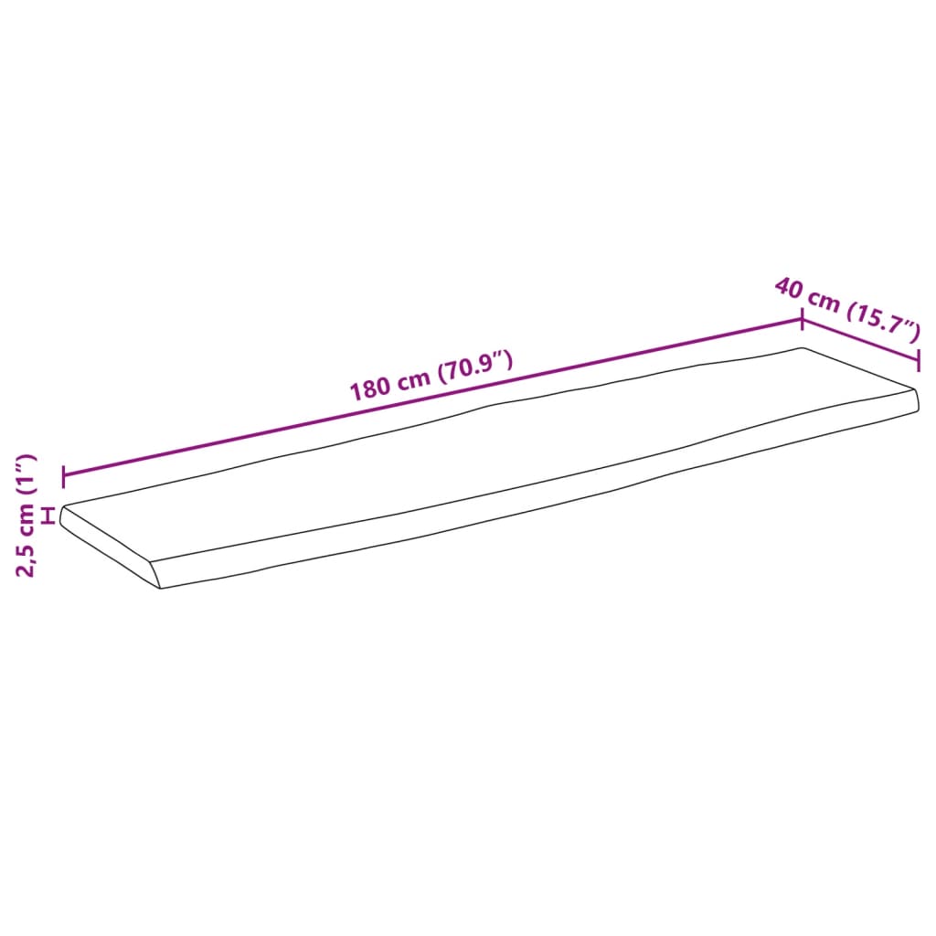 vidaXL Dessus de table 180x40x2,5 cm bord vivant bois massif manguier