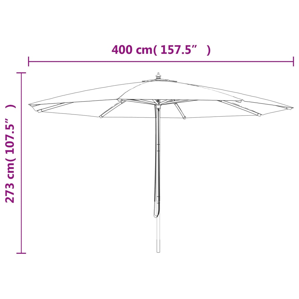 vidaXL Parasol de jardin avec mât en bois vert 400x273 cm